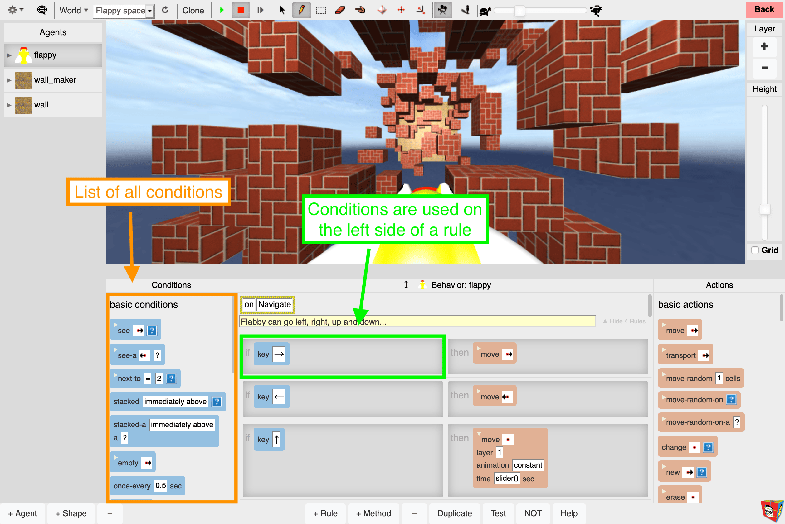 Shows the location of conditions in AgentCubes